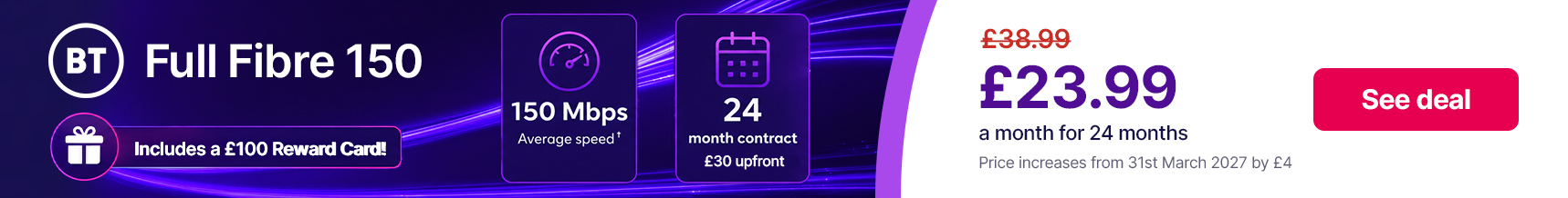 BT Full Fibre 150 reward card 24 month contract